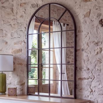 Espejo tipo ventana en arco de acero 65x110 cm