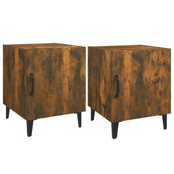 Pack 2 Uds Mesitas De Noche | Mesa Auxiliar | Mesilla Madera Contrachapada Color Roble Ahumado
