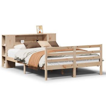 Cama Matrimonial | Cama Doble | Cama Con Estantería Sin Colchón Madera Maciza De Pino 160x200cm Cfw63152