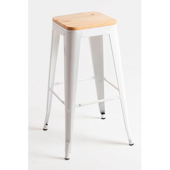 Pack 6 Taburetes Torix Altos Madera Natural 76 Cm De Acero Reforzado 76*30*30 Cm - Blanco