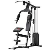homcom maquina de musculacion con pesas ajustables de 65 kg prensa de pecho y piernas polea 135x103x210 cm negro