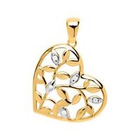 colgante corazon hoja zarcillos en oro de 8 quilates y circonita