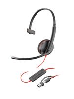 auriculares poly con cable usb-c y usb-a microfono monoaural supraaural