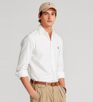 Polo Ralph Lauren para hombre. 710772290003 Camisa Oxford Custom Fit blanco (XL), Casual, Algodón, Manga larga