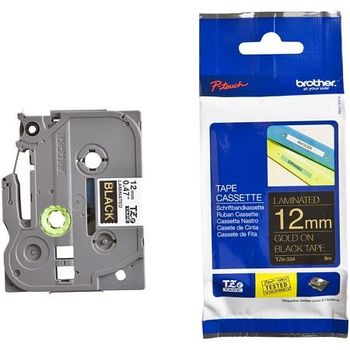 Brother TZe-334 Original P-Touch Label Tape (12mm x 8m) Gold On Black