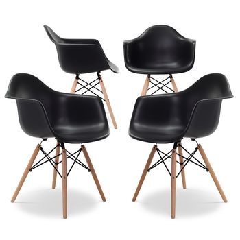 Silla De Comedor - Diseño Escandinavo - Patas De Madera - Pack De 4 - Nordika Negro