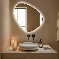 espejo de bano con luz led 80 x 80 cm asimetrico antivaho 3 colores dimmable - lomazoo zurich