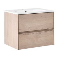 mueble de bano suspendido con lavabo frente de mdf 2 cajones 60 x 46 cm marron claro vita