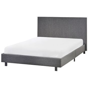 Cama Con Cabecero Pequeña Moderna De Tela 120 X 200 Cm Con Colchón Gris Albi