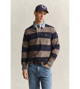 Gant para hombre. 2004083 Polo Heavy a rayas con cuello de cambray taupe (XL), Casual, Algodón, Manga larga