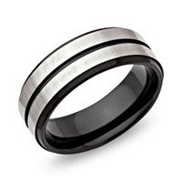 anillo moderno acero inoxidable ennegrecido ranura brillante