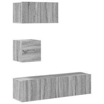 Set De Muebles Para Tv | Muebles De Salón 4 Pzas Madera Contrachapada Gris Sonoma Cfw13926