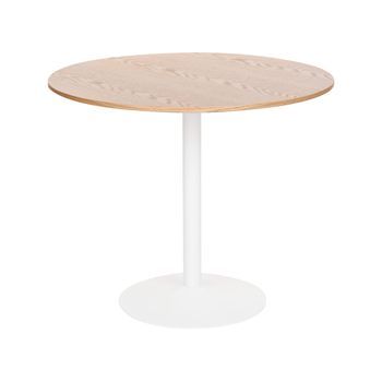 Mesa De Comedor Y Cocina Redonda Estilo Boho Tablero De Mdf Ø 90 Cm Base De Hierro Con Acabado En Pintura En Polvo Chapa Roble Claro Tino