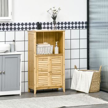 Armario Auxiliar De Baño De Bambú Homcom 50x25,5x92 Cm Natural
