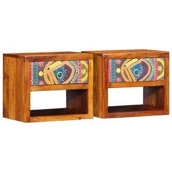 Set De 2 Mesitas De Noche - Mueble Para Dormitorio - Madera De Acacia - Marrón (40x35x35cm)