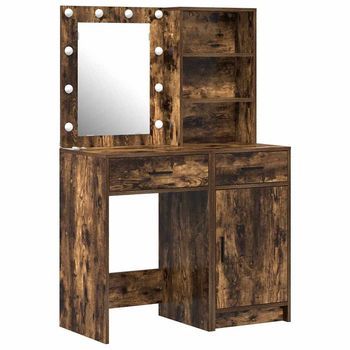 Conjunto De Mesa De Vestidor Con Led 2 Piezas Roble Ahumado