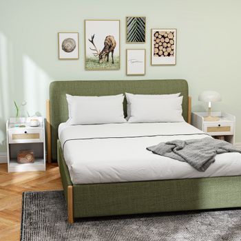 2 Mesitas De Noche De Melamina De Madera Homcom 40x40x53 Cm Blanco