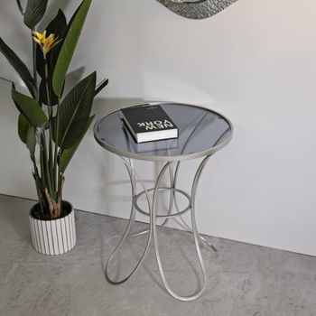 Mesa auxiliar de metal plateado cm ø 56x68