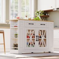 isla de cocina portatil 120 cm con mesa plegable alimentacion ca usb puerta de cristal