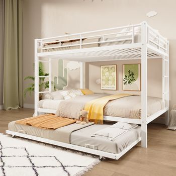 Literas 2 X 140 X 200 Cm Con Cama Nido 90 X 190 Cm - Estructura De Metal - Blanco (sin Colchón)
