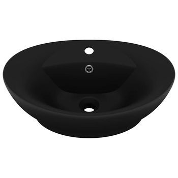 Lavabo Lujoso Con Rebosadero Cerámica Negro Mate 58,5x39 Cm Vidaxl