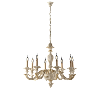 Lámpara De Araña Leonardo En Madera De Marfil Y Pan De Oro 6 Luces 130 Ø74 Bl180-6-av