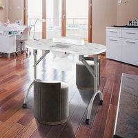 mesa portatil unas lampara led ajustable colector polvo electrico 4 ruedas bloqueables 90x43x73 cm blanco