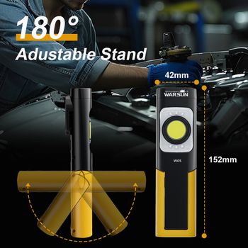 Luz de trabajo LED WARSUN, luz de trabajo recargable con base magnética, linterna portátil con clip, gancho y 180 °   Soporte de rotación