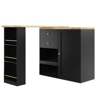 mueble bar giratorio negro de mdf 138 x 39 cm con cajones y estantes abiertos