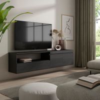 mueble tv efecto madera negro 200x35x45cm colgado