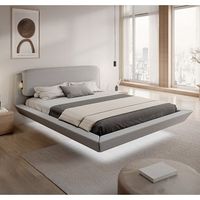 cama de matrimonio flotante con cabecero  con somier de lamas  gris  cama madera y lino  modelo diana  para colchon de 160x200