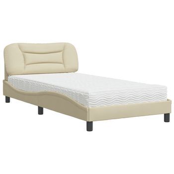 Cama Individual | Cama Para Adultos | Cama Con Colchón Tela Color Crema 100x200 Cm