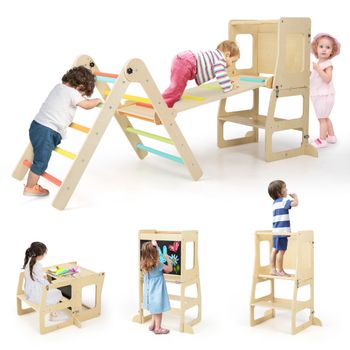 Costway Juego de 7 en 1 Escalador Plegable para Niños de 3-14 Años con Rampa Reversible Taburete Convertible y Pizarra Divertida