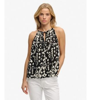 Superdry para mujer. W6012102A Top de tirantes Beach negro (L), Casual, Viscosa, Sin mangas / Tirantes