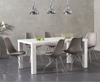 atlanta 160cm white high gloss dining table with celine chrome leg chairs - light grey 4 chairs