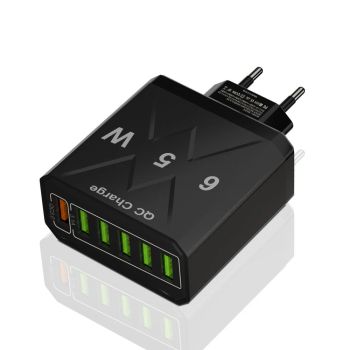 Cargador de pared de carga rápida QC3.0 de 65W y 6 puertos USB 3.1A USB-A*5 con enchufe EU y enchufe US para iPhone 12 1