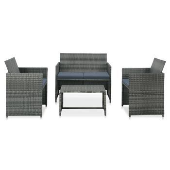 Set Muebles De Jardín 4 Piezas Y Cojines Ratán Sintético Gris Vidaxl