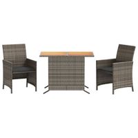 3 uds sillas y mesita de jardin  silla de exterior  sillon jardin con cojines ratan pe gris
