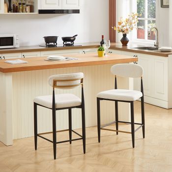 Taburete De Bar - Juego De 2 - Respaldo Y Reposapiés Ergonómicos - Tela - Beige Y Negro (99x45x23cm)