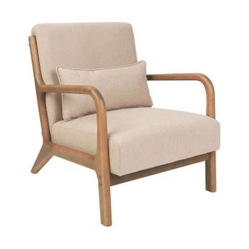 Sillón Retro Clásico Con Reposabrazos Y Cojín Patas De Madera De Caucho Tela Beige Skovde