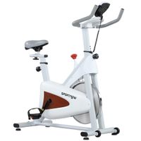 sportnow bicicleta estatica silenciosa con asiento y resistencia ajustables monitor lcd soporte de tableta blanco   aosom espana