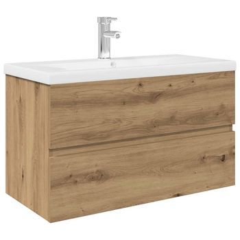 Mueble Para Lavabo Con Lavabo Integrado Y Grifo Roble Artesanal Vidaxl