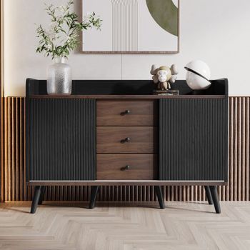 Aparador - Mueble De Salón - Mdf Y Tablero De Partículas - Negro Y Madera (117.5x40x80cm)