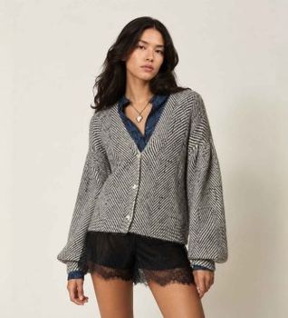 Twinset para mujer. 262TT3400 Jersey-cárdigan de mezcla de mohair estampado gris (S), Casual, Poliamida