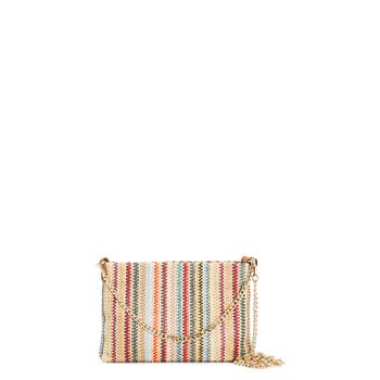 bolso de mano de rafia con bandolera de doble cadena multicolor