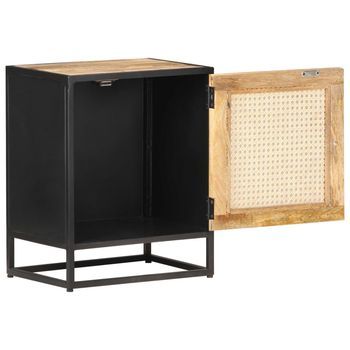 Mesita De Noche | Mesa Auxiliar | Mesilla Madera De Mango Rugosa Caña Natural 40x30x50cm