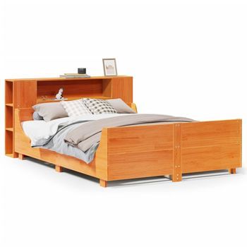 Cama Matrimonial | Cama Para Adultos | Cama Sin Colchón Madera Maciza De Pino Marrón Cera 120x200 Cm Cfw37489