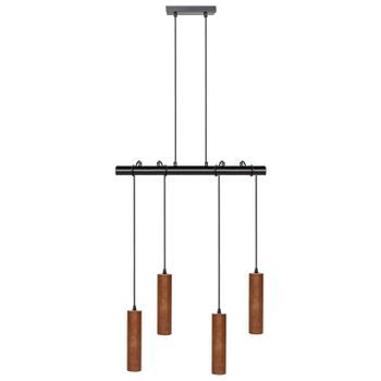 Lámpara Colgante Moderna 4 Luces Pantalla Madera Oscura Roble Base Metal Salón Dormitorio Iluminación Ambiente Tutaki