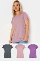 yours juego 3 camisetas manga corta morada rosa y gris mujer curvy y tallas grandes yours