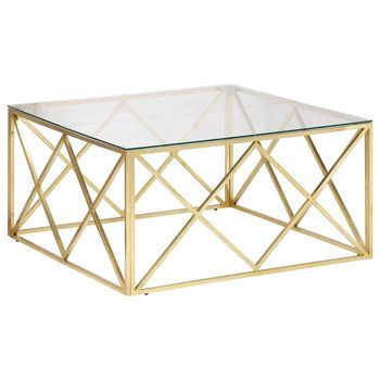 Mesa De Centro 100x100x50 Cm Acero Inoxidable Y Cristal Templado - Dorado